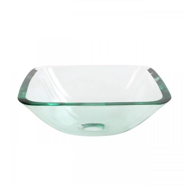 slide 7 of 8, Small Square Countertop Vessel Bathroom Sink Tempered Glass 12-3/4" W Drain and Gasket Pack of 2 Renovators Supply Clear