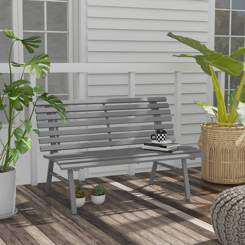 Porch Bench Outdoor Bench with Aluminum Frame, Charming Leisure Bench with Backrest, Corridor Bench Entryway Bench - Grey
