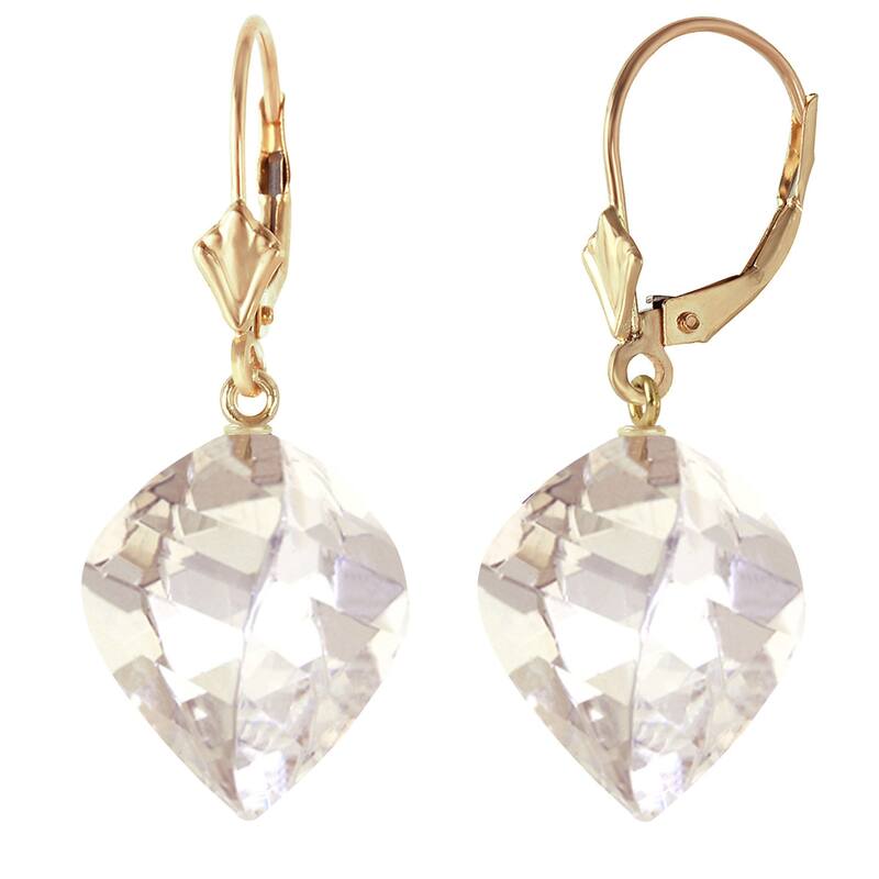 25.6 Carat 14K Solid Gold Earrings Twisted Briolette White Topaz - Yellow