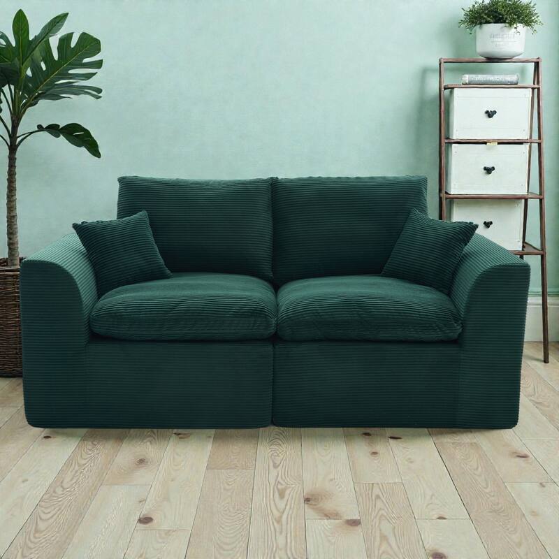 Modular Cloud Sectional Sofa, Comfy 2-Seater Corduroy Couch with Removable Covers - Emerald