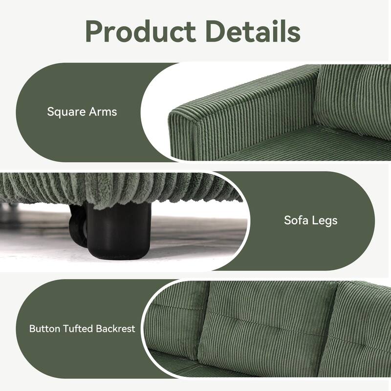 Tufted Convertible Corduroy/ Linen Modular Sectional Sofa with Storage Chaise