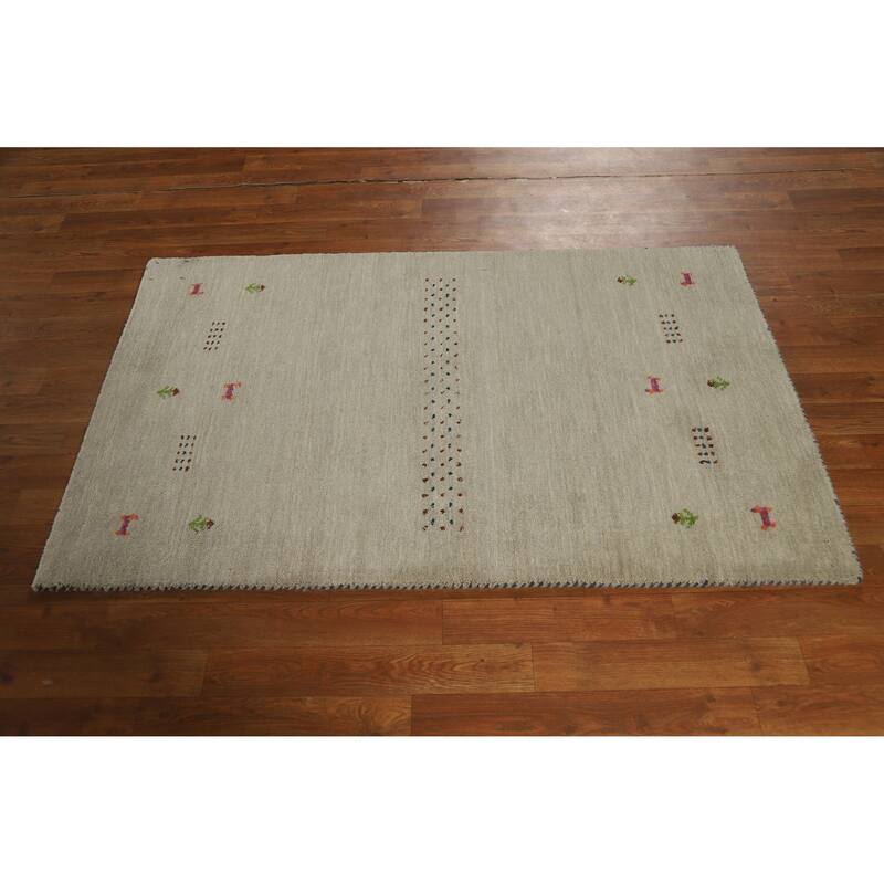 Hand Knotted Oriental 100% Wool Carpet Tribal Animal Pictorial Green Gabbeh Area Rug - 4' 11'' X 3' 0''