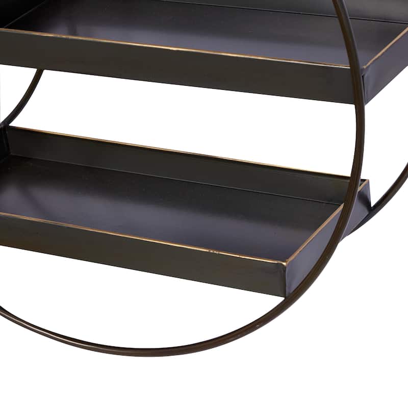 Metal Overlapping Circle 5 Level Geometric Wall Shelf with Wood Accents - Gold or Black