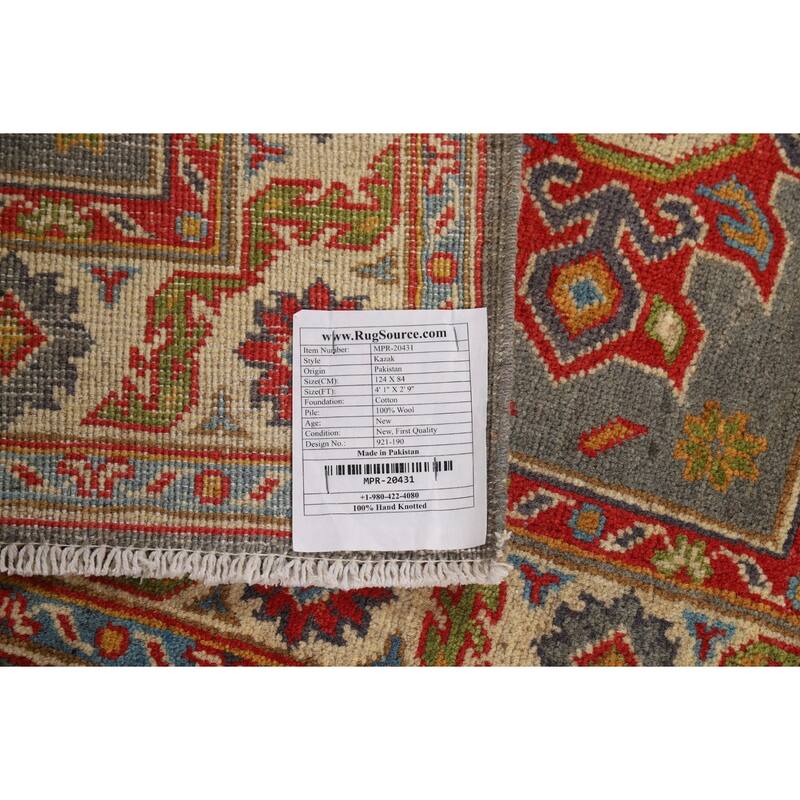 Gray Kazak Foyer Rug Handmade Geometric Wool Carpet - 2'9"x 4'1"