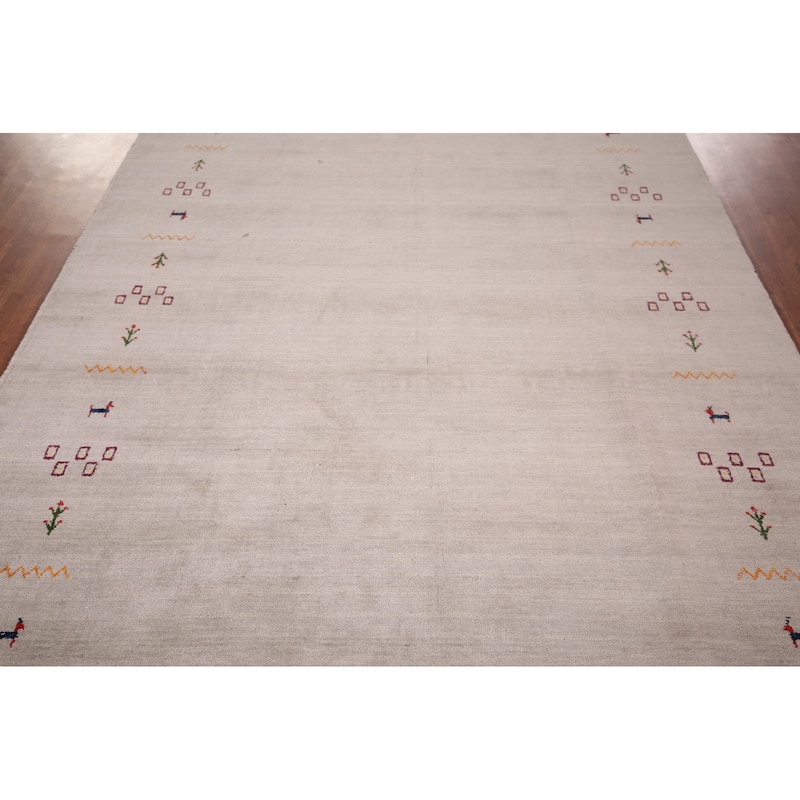 Little Animals Design Gabbeh Indian Area Rug Hand-Knotted Wool Carpet - 6'7"x 9'7"