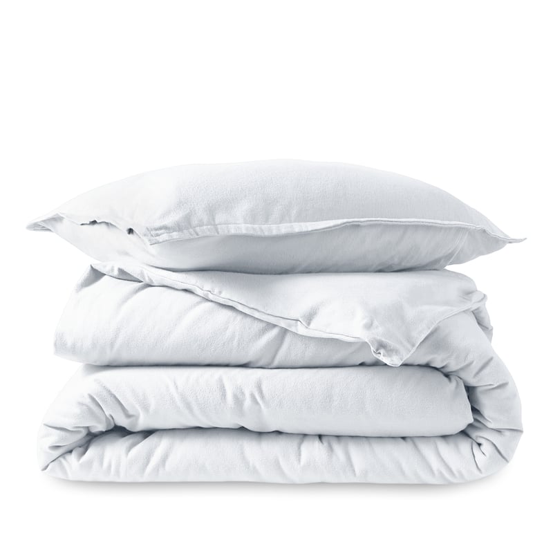 Bare Home Cotton Flannel Duvet Cover and Sham Set - White - Queen