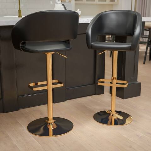 Contemporary Vinyl Adjustable Height Barstool with Rounded Mid-Back, Set of 2