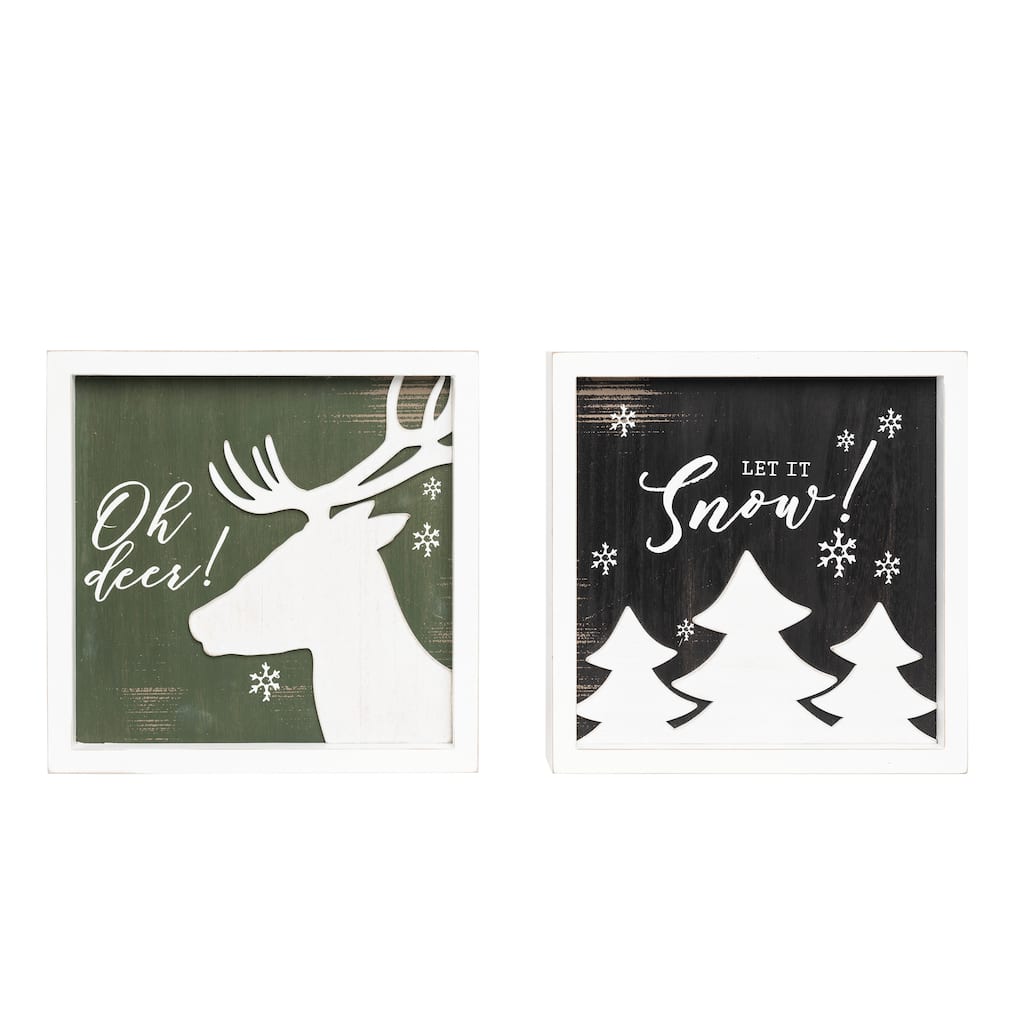 Transpac MDF Dimensional Silhouette Decor Set of 2 Christmas Home Decorations