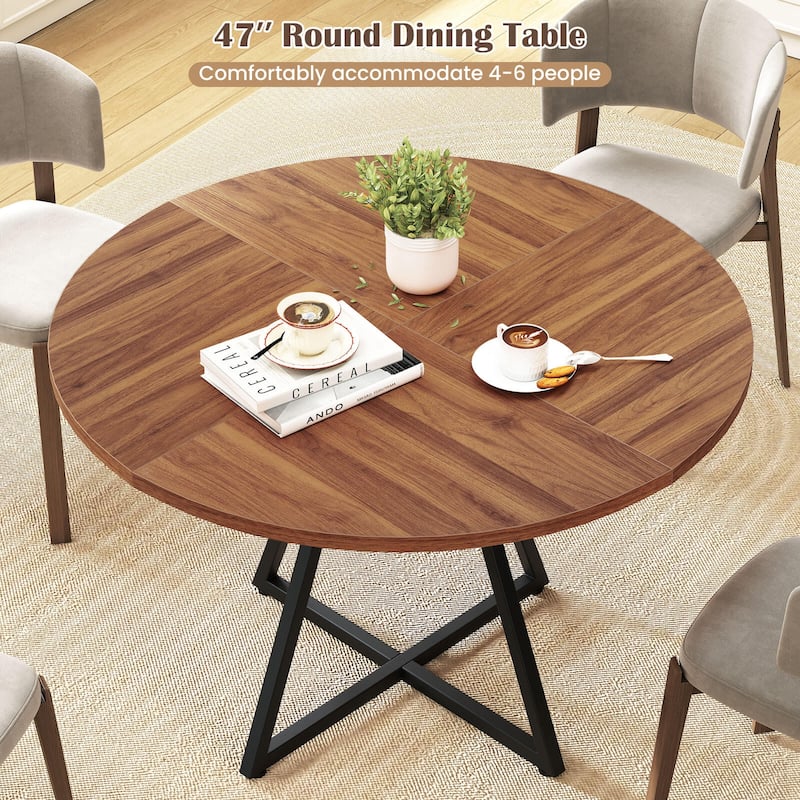 Costway 47” Round Dining Table for 4 with Storage Shelf, Wooden - Brown+Black - See Details