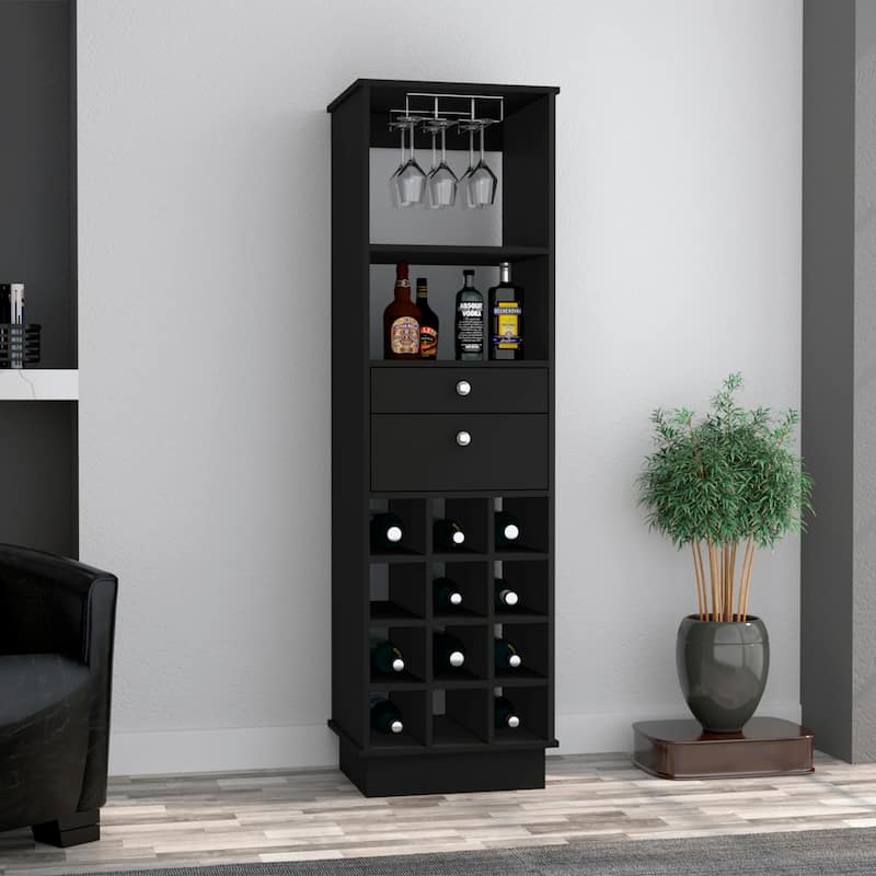 Pierpont 12-Bottle 2-Drawer 1-Shelf Bar Cabinet Black Wengue - Single - Black Wengue - Adjustable