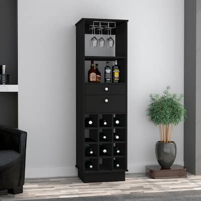 Pierpont 12-Bottle 2-Drawer 1-Shelf Bar Cabinet Black Wengue
