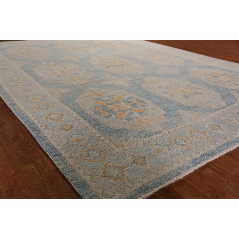 Hand Knotted Oriental 100% Wool Carpet Transitional All-Over Navy Blue & Blues Oushak Area Rug - 11' 2'' X 8' 5''
