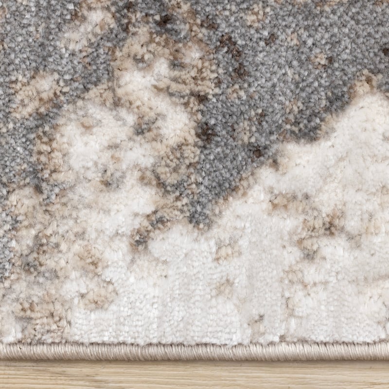 Grey Cream Beige Abstract Marble Pattern Area Rug, 5'3" x 7'7"