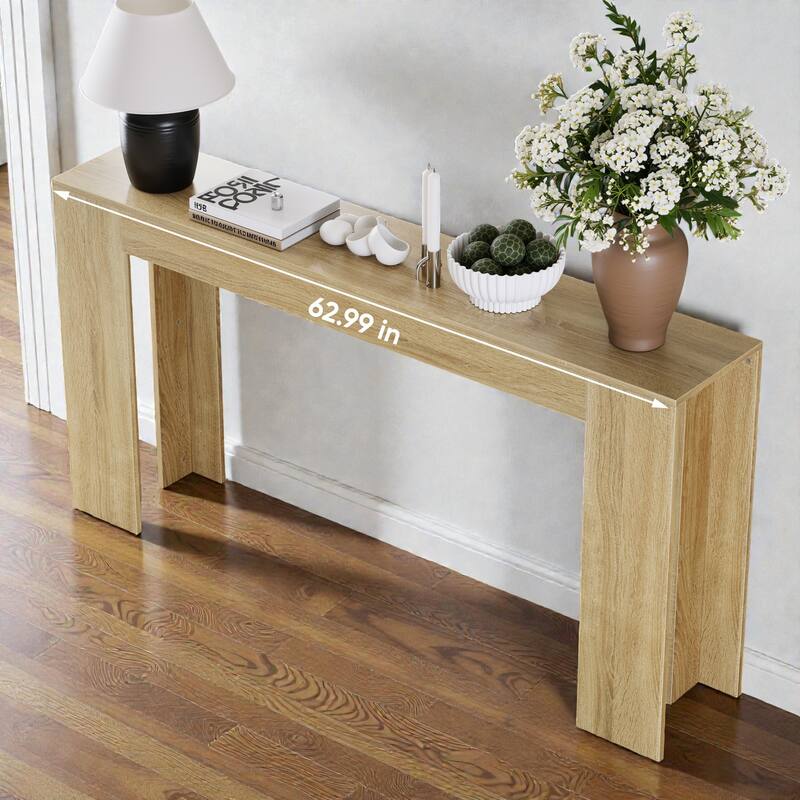 63 Inch Extra-Long Farmhouse Entryway Console Table, Narrow Sofa Table Behind Couch for Hallway, Living Room & Foyer
