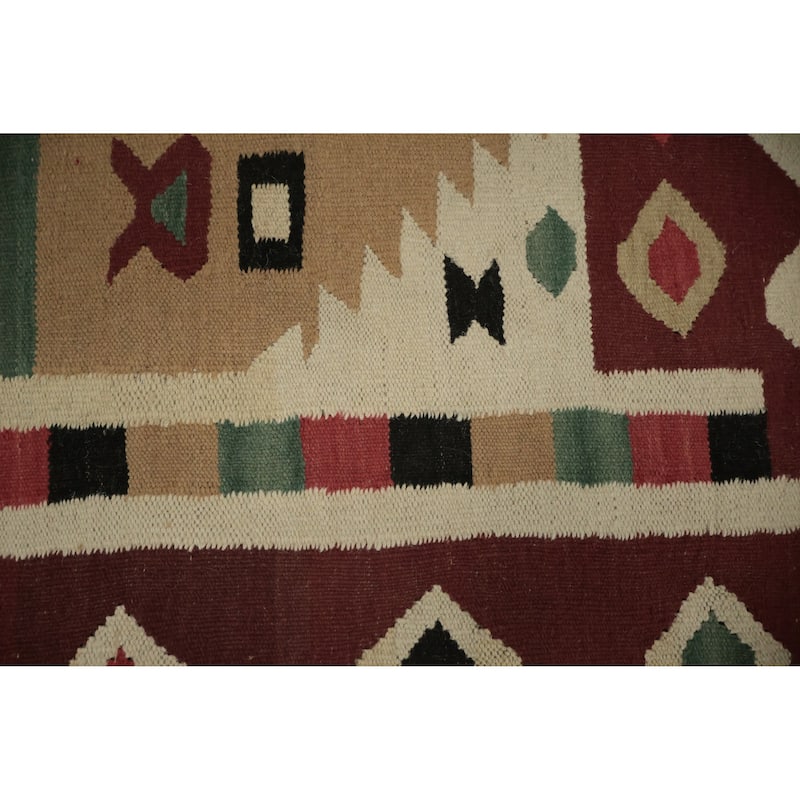 Hand Woven Oriental 100% Wool Carpet Southwestern Tribal Green Kilim Area Rug - 11' 8'' X 4' 11''