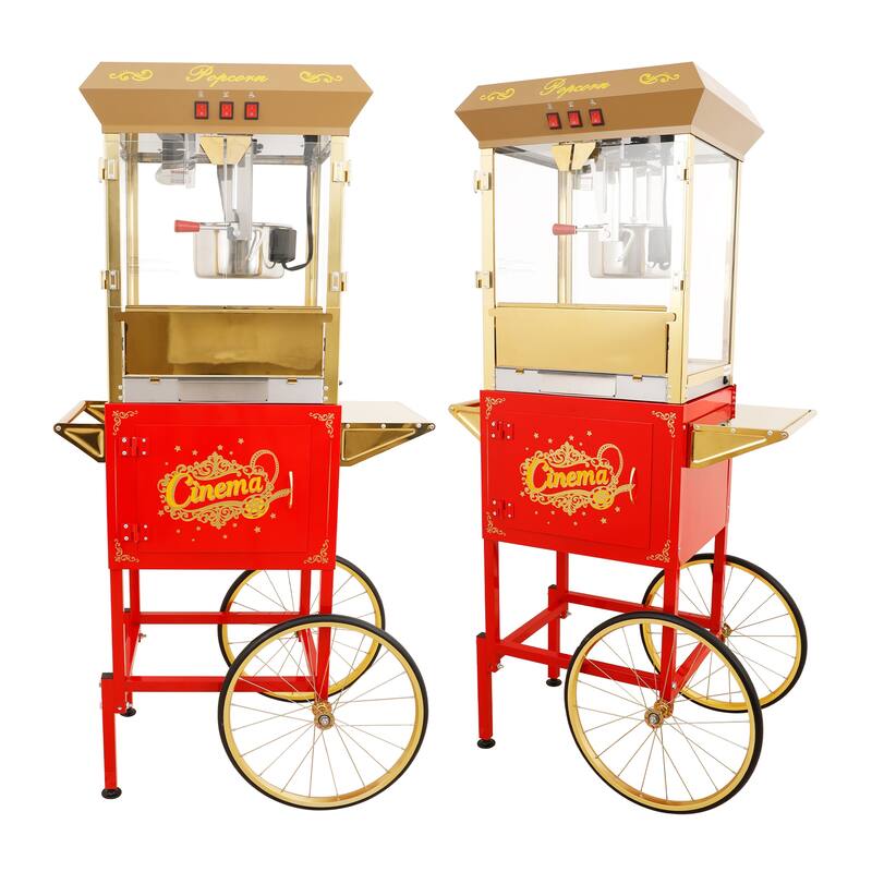 16Oz Commercial Popcorn Machine With Cart and 16 Oz Kettle, Movie Theater Popcorn Machine