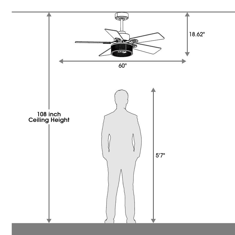 Vaczon 60" Black Reversible Wood 5-Blade Smart Ceiling Fan with Light and APP Control