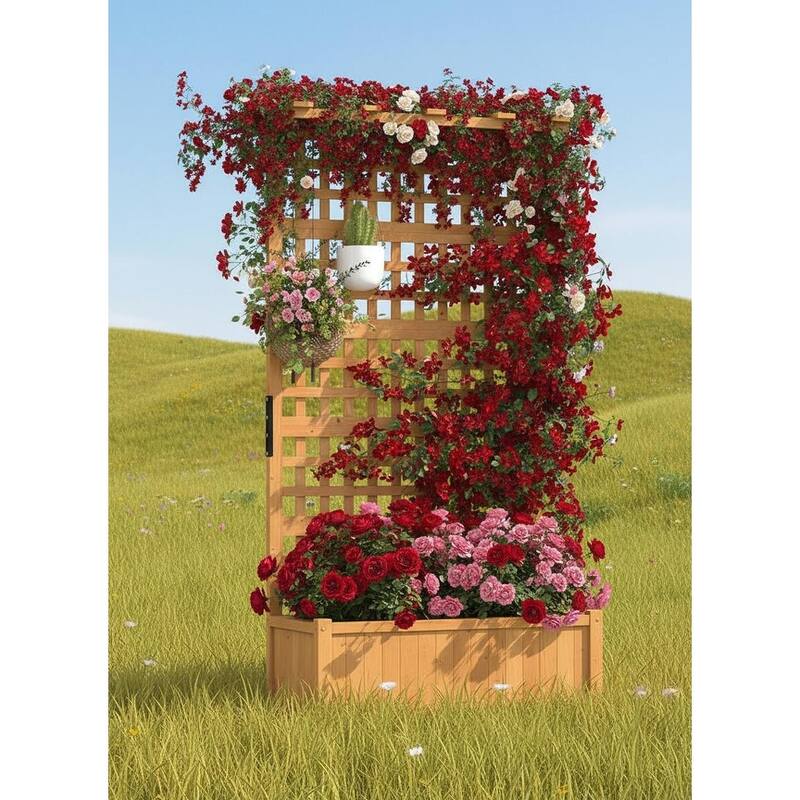 Large Raised Garden Bed, with Trellis, Roof and Drainage Holes - Wood