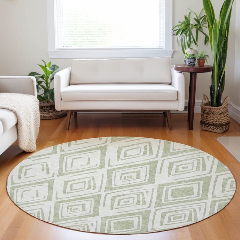 Premium Washable Super Soft Modern Diamond Mayfield Rug - Aloe - 8' x 8' - Round