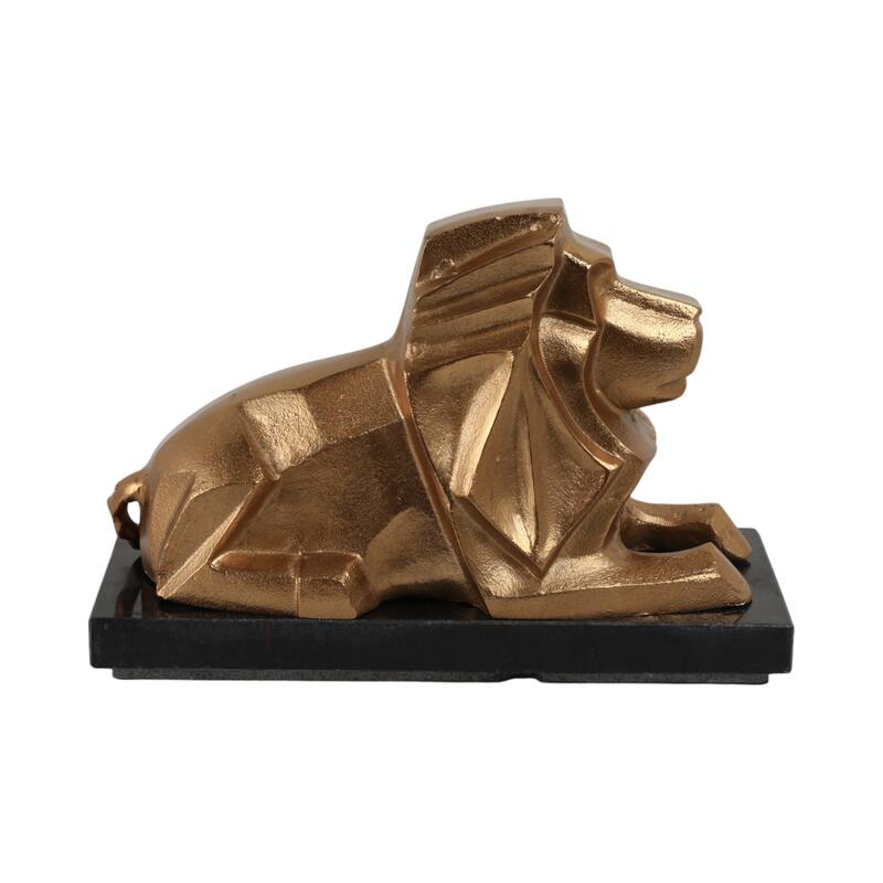 Metal Stone Sculpture Lion Design Modern Glam Accent - 8" Gold - 12" x 6" x 8"