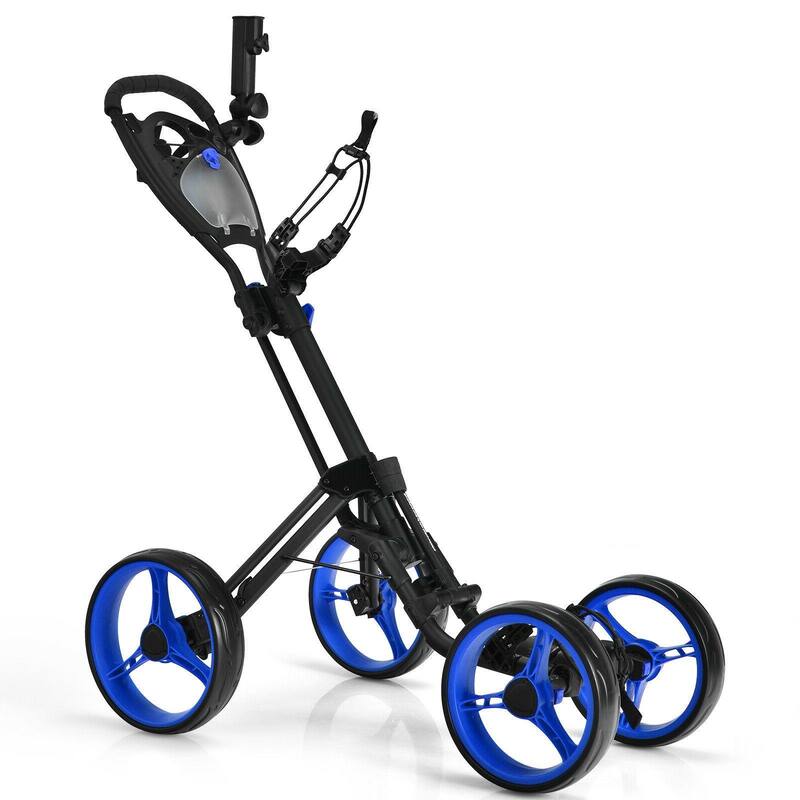 4 Wheel Golf Push Cart with Brake Scoreboard Adjustable Handle - Blue