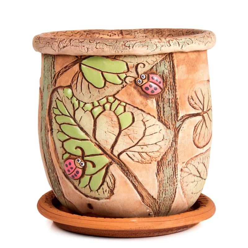 Golden Ceramics 7.5" Handmade Flower Pot Planter - Ladybugs