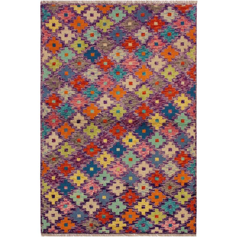 Shabby Chic Balochi Alexander Purple/Rust Hand Knotted Wool Rug - 3'3'' x 5'0''