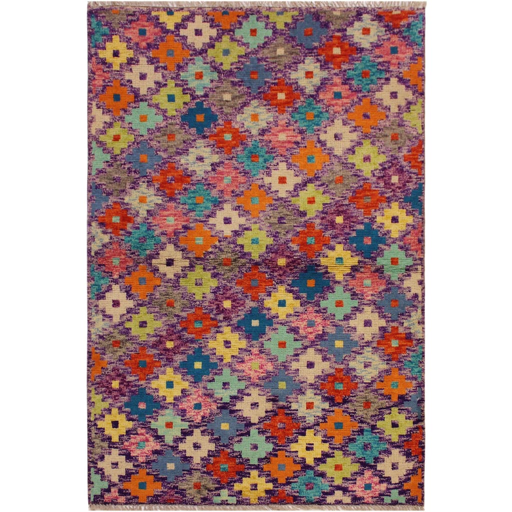 Shabby Chic Balochi Alexander Purple/Rust Hand Knotted Wool Rug - 3'3'' x 5'0''