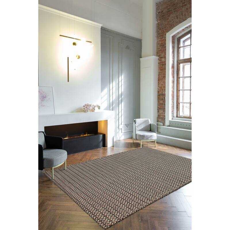 Nevada Black, Cream Kilim 5'2" x 7'7" - 5'2 x 7'7