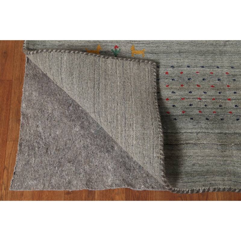 Green & Gray Gabbeh Indian Area Rug Handmade Wool Carpet - 8'2" x 9'10"