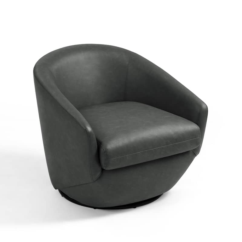 Vegan Leather Upholstered Swivel Barrel Accent Chair
