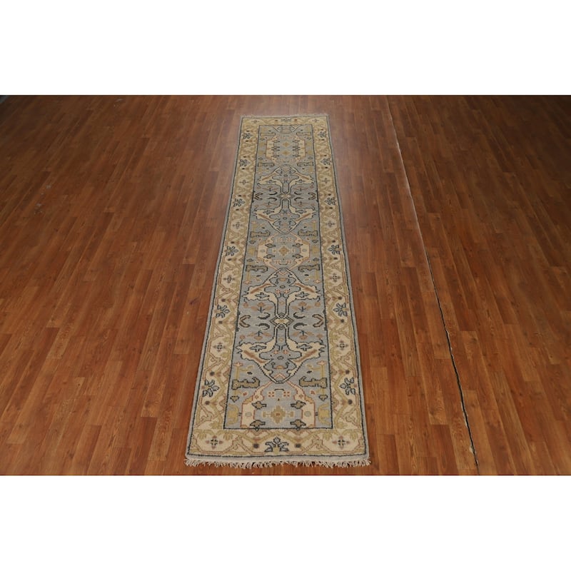 Oushak Indian Runner Rug Handmade Grey Floral Wool Carpet - 2'7"x 9'11"