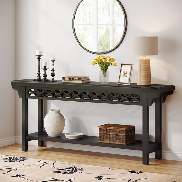 Farmhouse Console Table 70.8 Narrow Wood Sofa Table with Storage Gray