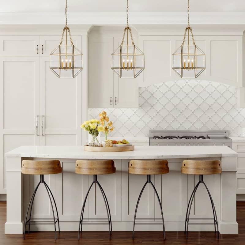 Modern 3-Light Polygonal Cube Clear Glass Metal Lantern Chandelier - 18.1in