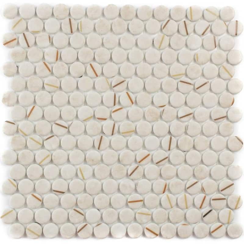 Eterna Penny 12x12 Glass Round Mosaic Tile - Floor, Wall, Backsplash - 4 x 4 Sample - Lineas Beige