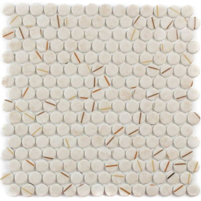 The Tile Life Eterna Penny 12x12 Round Glass Mosaic Floor, Wall & Backsplash Tile - Case of 10 (8.8 Sq. ft.) - Lineas Beige