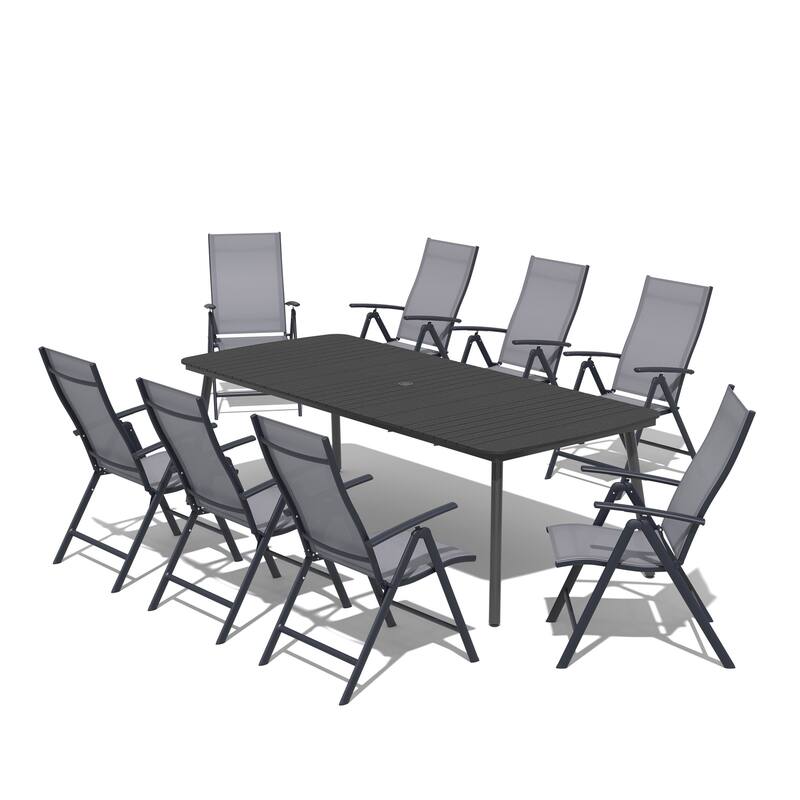 7/9PCS Outdoor Patio Dining Set Rectangular Aluminum Table with Folding Dining Chair
