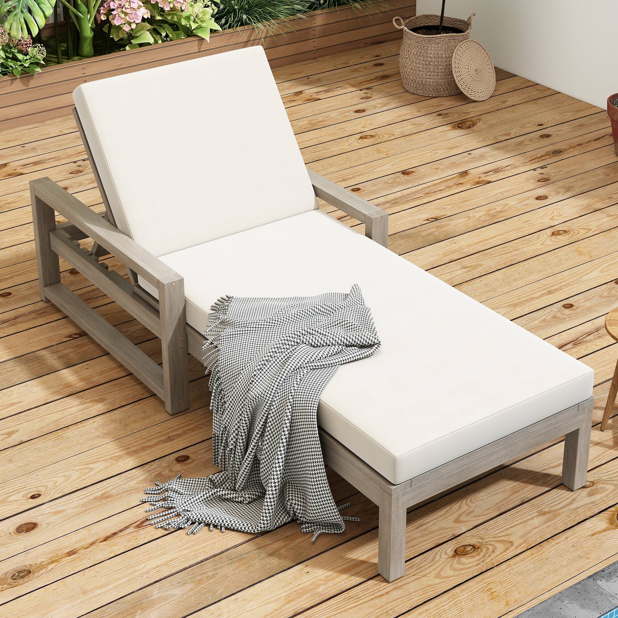 Outdoor Lounge Chairs with Cushion & Adjustable Backrest