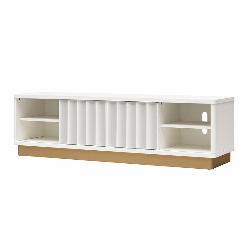 Roomfitters Rene Modern Scalloped TV Stand with Sliding Doors for TVs up to 65 Inches, White