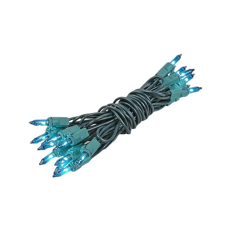 20 Light Christmas Craft Mini Light Set, Non-Connectable, Green Wire, 8' - Teal