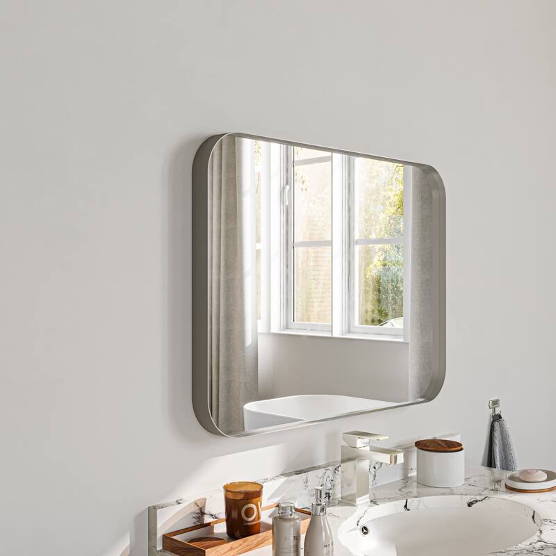 Stylish Rounded Aluminum Framed Bathroom Mirror – Full Length Wall Accent Mirror for Elegant Home Decor