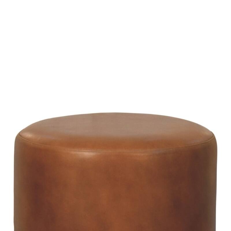 Artisan Furniture Solid Wood Bola Leather Stool, Brown - N/A