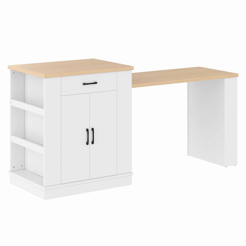 80.7" Kitchen Island with Extendable Top, Drawers and Cabinets for Versatile Cooking and Dining Solutions