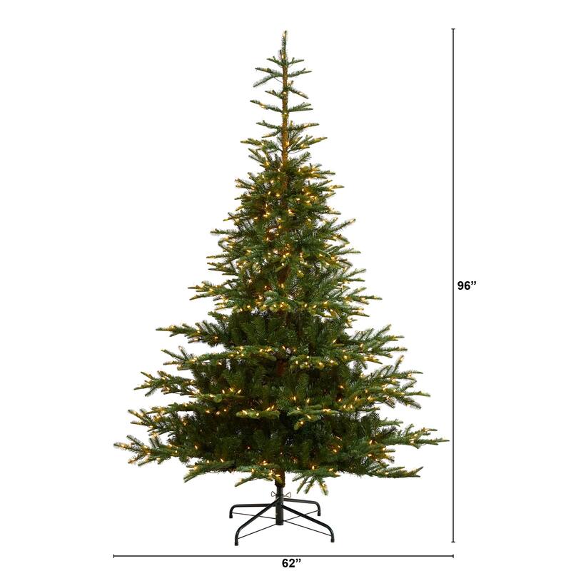 8' Pre-Lit Layered Washington Spruce Artificial Christmas Tree, Clear LED Lights - 8 Foot