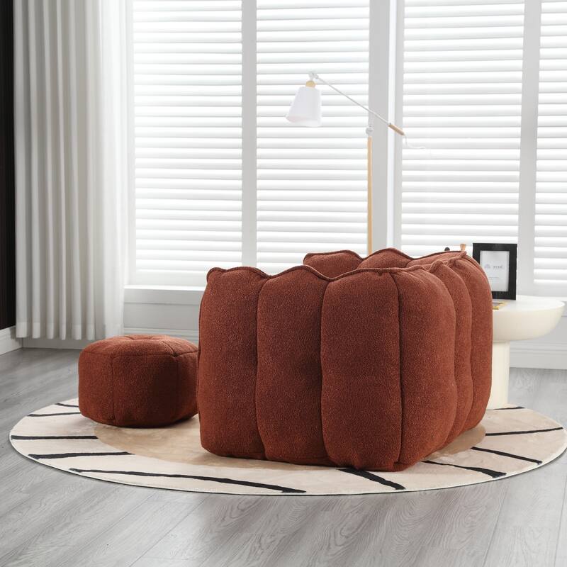Modern Chenille Bean Bag Chair with Ottoman, Set of 1