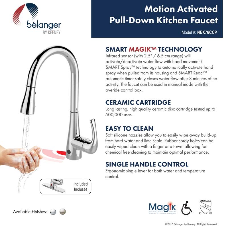 Belanger Single Handle Touchless Pull-Down Kitchen Faucet, Polished Chrome