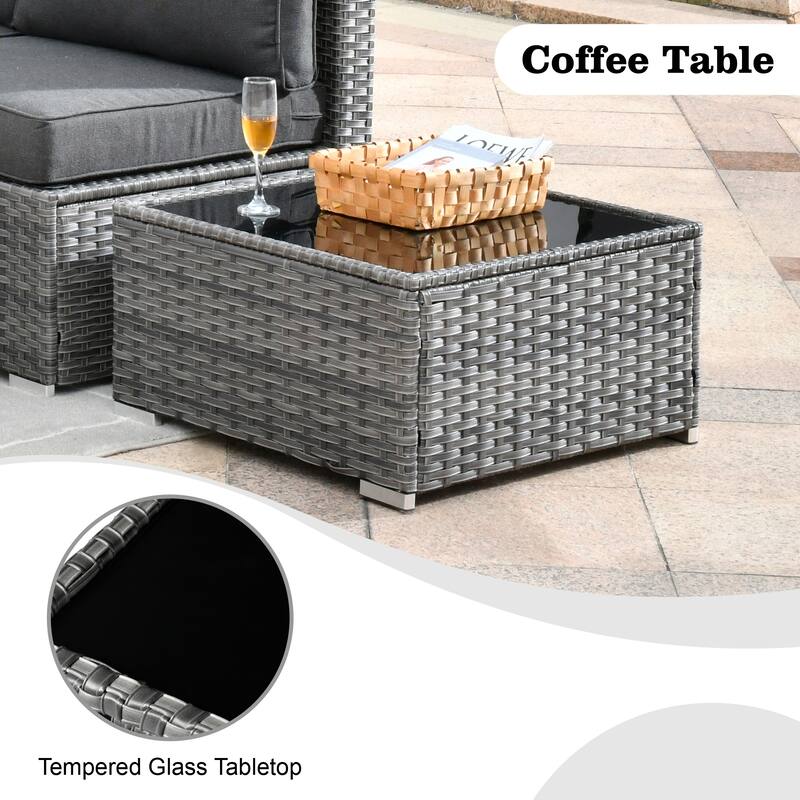 HOOOWOOO 9-piece Grey Wicker Patio Outdoor Sectional Set with Swivel Rocking Chair
