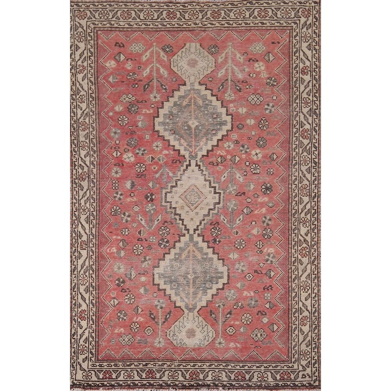 Distressed Tribal Bakhtiari Antique Persian Rug Handmade Wool Carpet - 4'3" x 6'6"