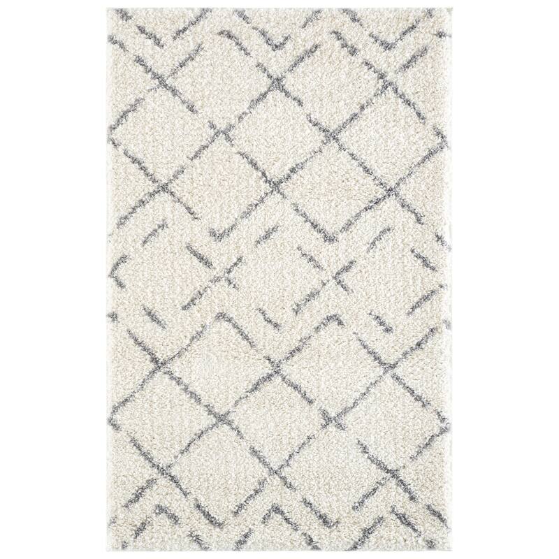 SAFAVIEH Arizona Shag Ghinwa 1.2-inch Thick Rug - 3'2" x 5' - Ivory/Grey