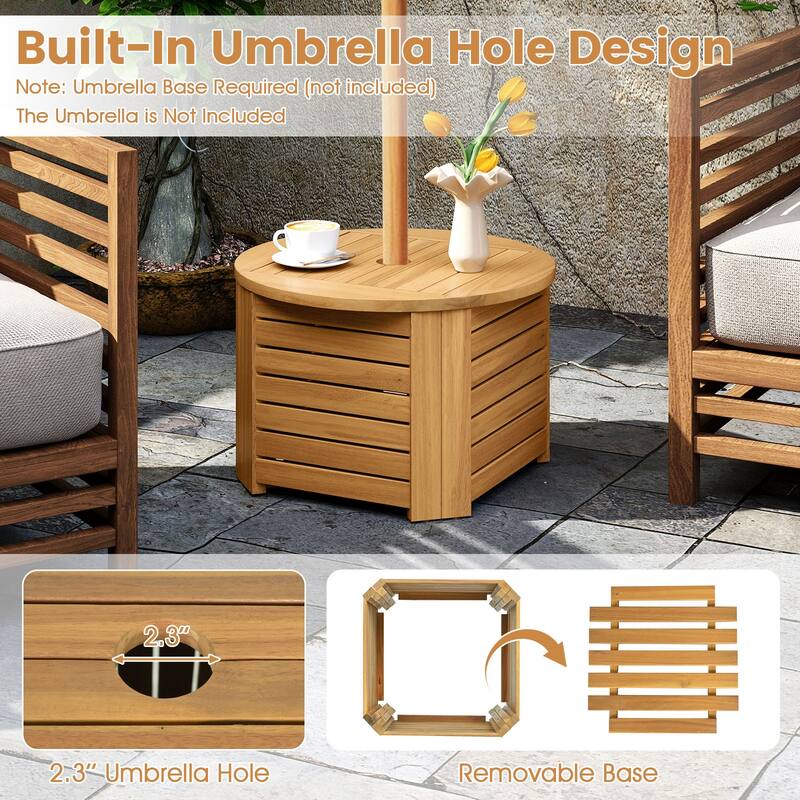 Gymax 2-in-1 Outdoor Side Table w/Storage Umbrella Hole & Removable
